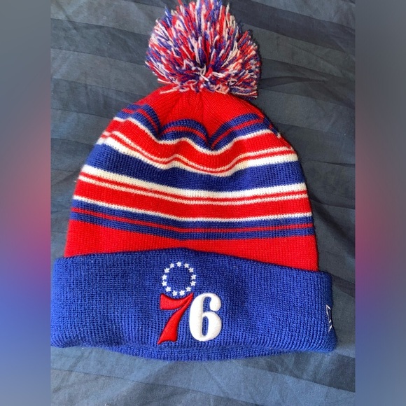 Red and Blue 76ers Beanie with Pom - Picture 1 of 5